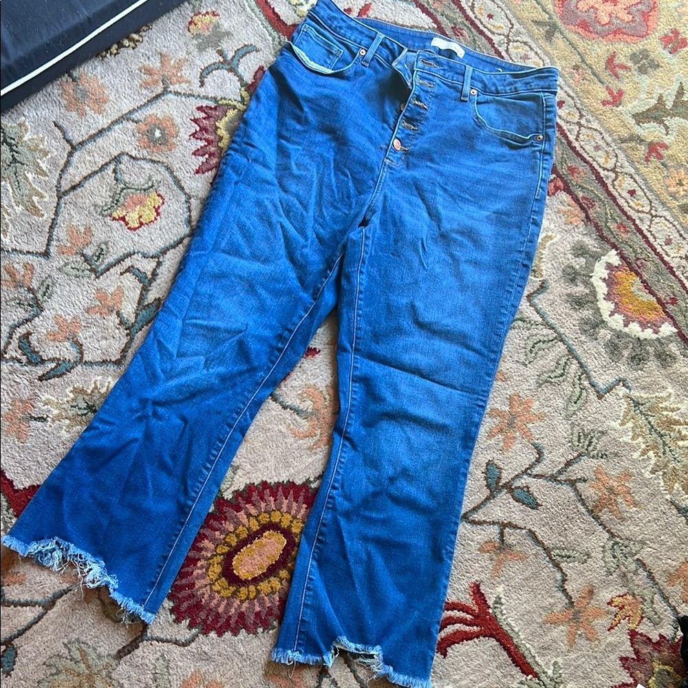 LOFT Blue High-Rise Flare Wide-Leg Jeans